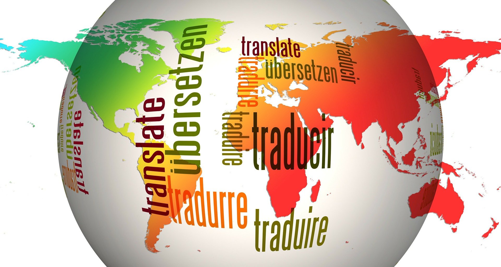 A globe with the word translate in several different languages